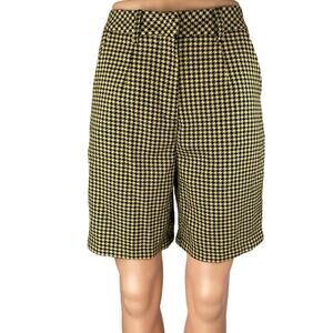 NEW Urban Revivo Women's Green Houndstooth Checkered Gingham Bermuda Shorts Sz 6